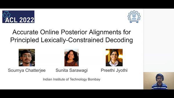 Accurate Online Posterior Alignments for Principled Lexically-Constrained Decoding