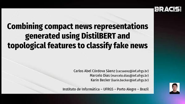 Combining compact news representations generated using DistilBERT and topological features to classify fake news
