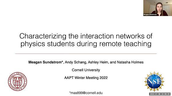 Characterizing the interaction networks of physics students during remote teaching