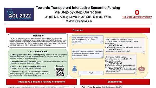 Towards Transparent Interactive Semantic Parsing via Step-by-Step Correction
