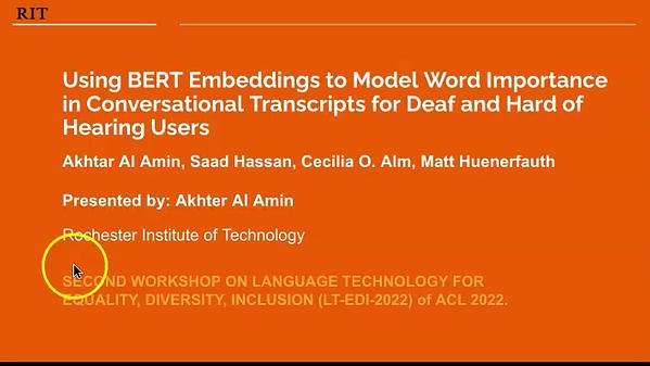 Using BERT Embeddings to Model Word Importance in Conversational Transcripts for Deaf and Hard of Hearing Users