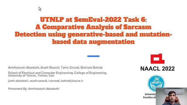 UTNLP at SemEval-2022 Task 6: A Comparative Analysis of Sarcasm
Detection using generative-based and mutation-based data augmentation