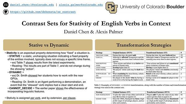 Contrast Sets for Stativity of English Verbs in Context