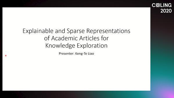 Explainable and Sparse Representations of Academic Articles for Knowledge Exploration