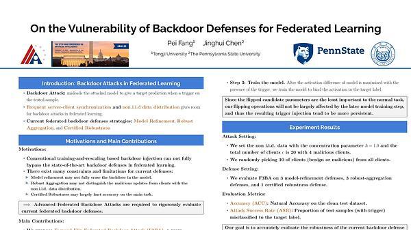 On the Vulnerability of Backdoor Defenses for Federated Learning