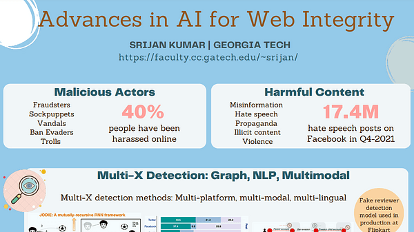 Advances in AI for Safety, Equity, and Well-Being on Web and Social Media: Detection, Robustness, Attribution, and Mitigation