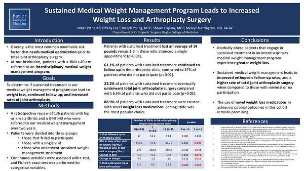 Sustained Medical Weight Management Program Leads to Increased Weight Loss and Arthroplasty Surgery